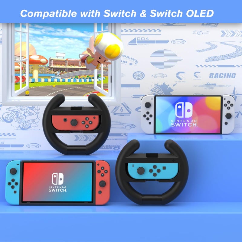 pdobq Switch Steering Wheel for Mario Kart Nintendo Switch, Switch Racing Steering Wheel for Mario Kart 8 Deluxe Compatible Nintendo Switch/Switch OLED, Switch Joy Con Controller Race Accessories (Upgrade 4 Pack) - Image 5